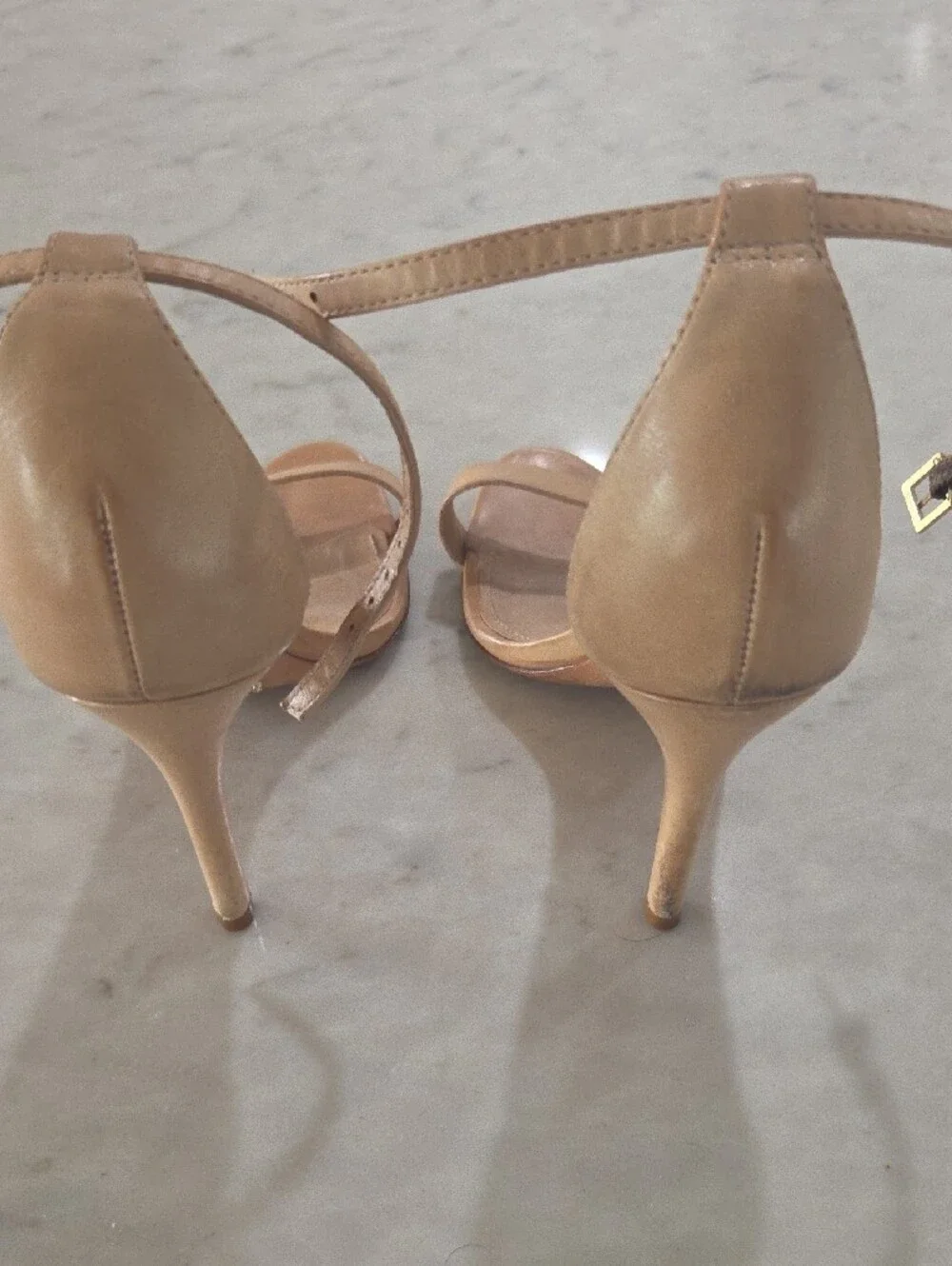 SCHUTZ Tan Open-Toe Ankle-Strap Heels